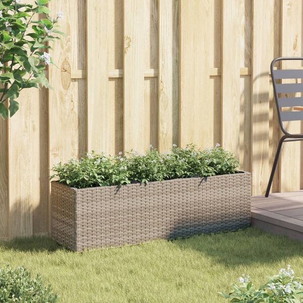 vidaXL Jardinera con 3 maceteros rat&aacute;n sint&eacute;tico gris 105x30x32 cm