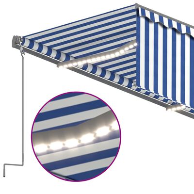 vidaXL Toldo retráctil manual con persiana y LED azul y blanco 5x3 m