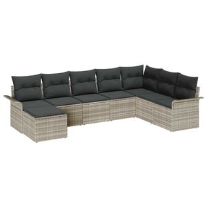 vidaXL Conjunto de sof&aacute; de jard&iacute;n con coj&iacute;n 8 pcs Gris Claro Polirat&aacute;n