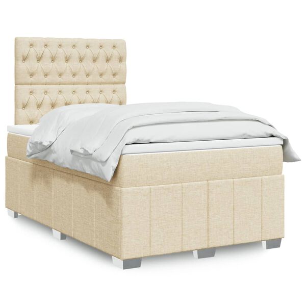 vidaXL Cama box spring con colch&oacute;n tela color crema 120x200 cm