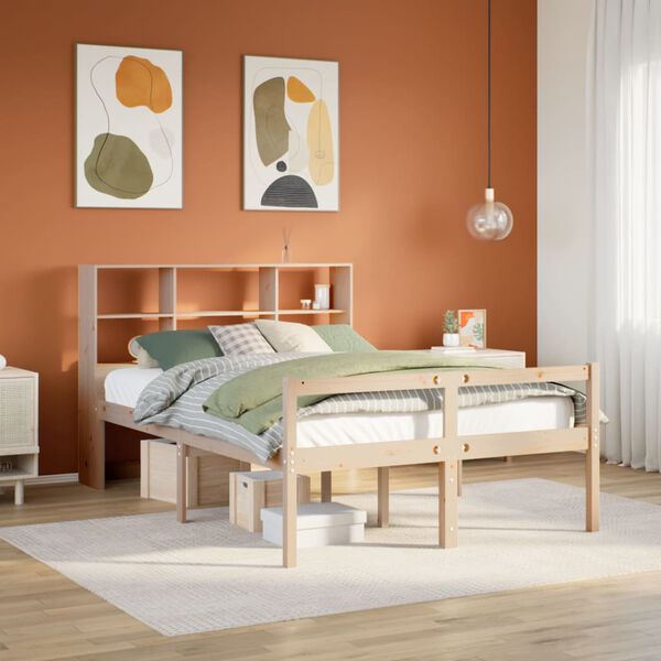 vidaXL Cama con estanter&iacute;a sin colch&oacute;n madera maciza de pino 120x200cm