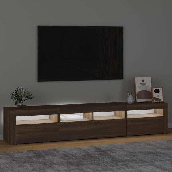 vidaXL Mueble de TV con luces LED marr&oacute;n roble 210x35x40 cm