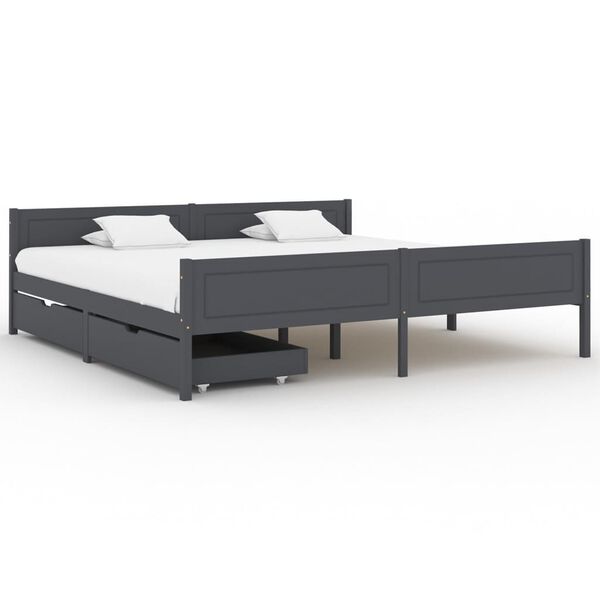 vidaXL Estructura de cama 2 cajones madera pino gris oscuro 200x200 cm