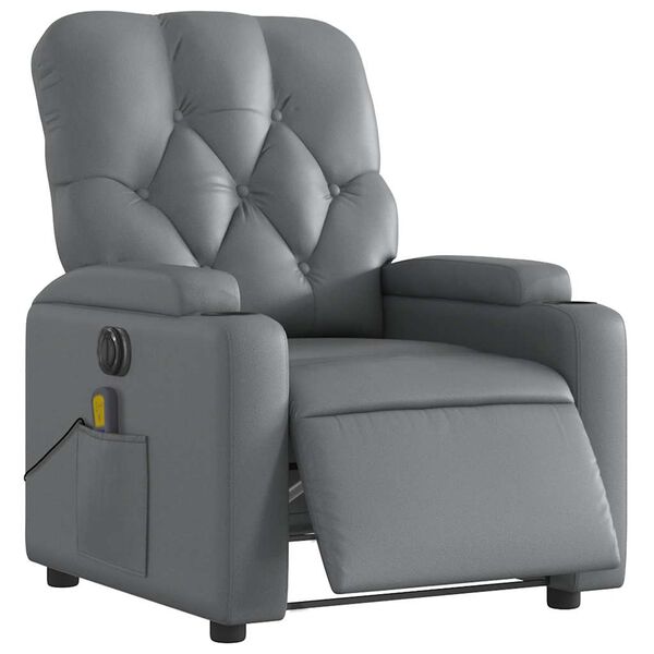 vidaXL Sill&oacute;n de masaje reclinable el&eacute;ctrico cuero sint&eacute;tico gris