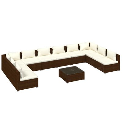 vidaXL Set de muebles de jardín 11 pzas cojines ratán sintético marrón