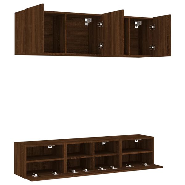 vidaXL Muebles de TV de pared 5 pzas madera de ingenier&iacute;a marr&oacute;n roble