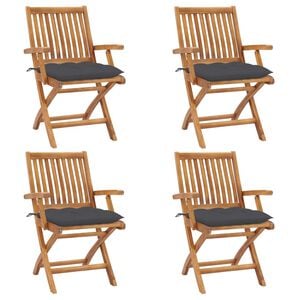 vidaXL Sillas plegables con cojines, 4 unidades, madera maciza de teca.