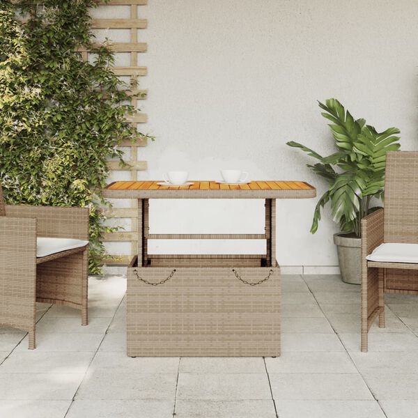 vidaXL Mesa de jard&iacute;n rat&aacute;n sint&eacute;tico madera acacia beige 90x55x71 cm