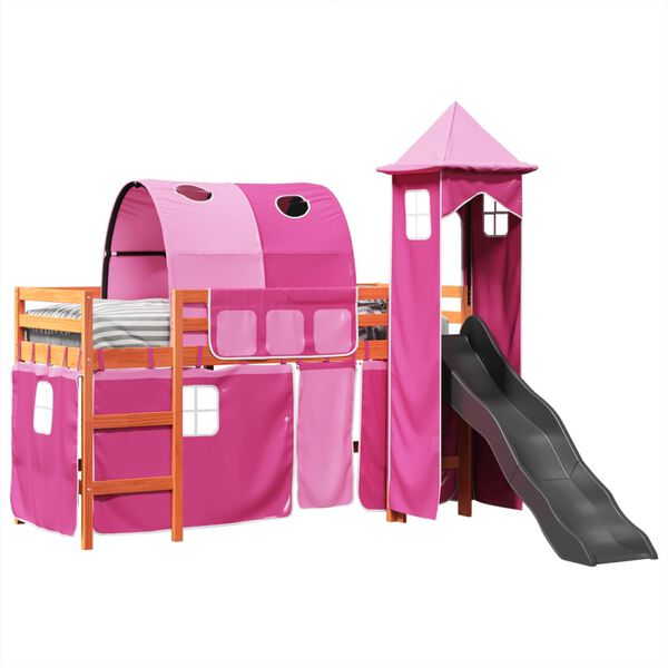 vidaXL Cama alta para ni&ntilde;os con torre madera pino rosa 80x200 cm