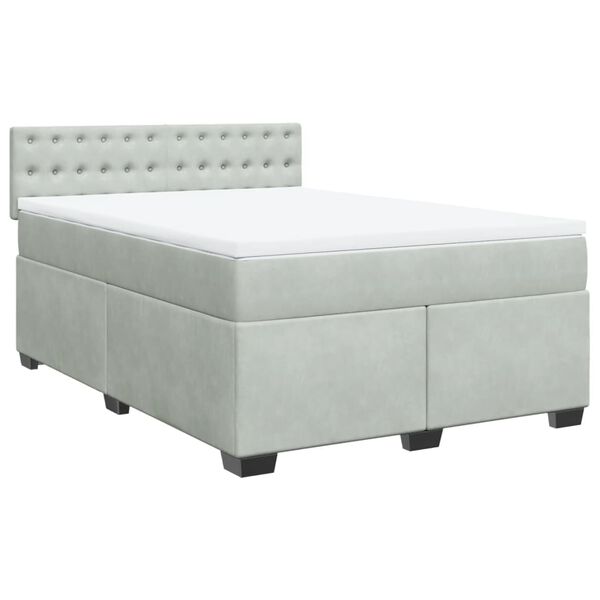 vidaXL Cama box spring con colch&oacute;n terciopelo gris claro 160x200 cm