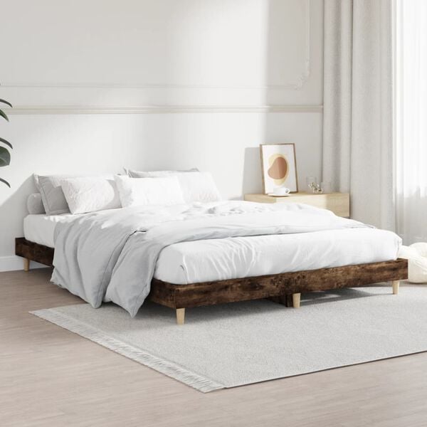 vidaXL Estructura de cama madera de ingenier&iacute;a roble ahumado 135x190cm
