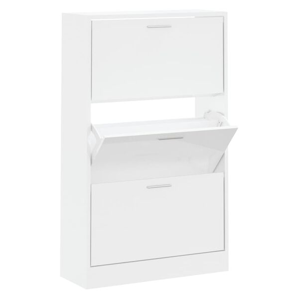 vidaXL Mueble zapatero madera contrachapada blanco brillo 63x24x103 cm