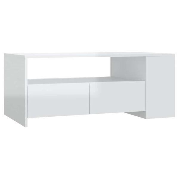 vidaXL Mesa de centro madera de ingenier&iacute;a blanco brillo 102x55x42 cm