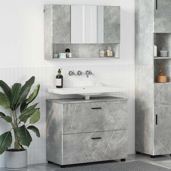 vidaXL Juego de muebles de ba&ntilde;o con caj&oacute;n 2 pcs Gris Concreto