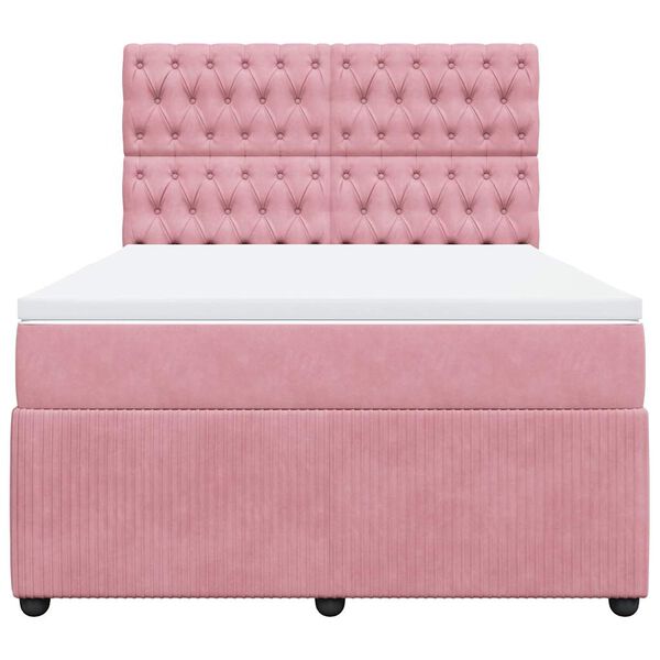 vidaXL Cama box spring con colch&oacute;n terciopelo rosa 140x200 cm