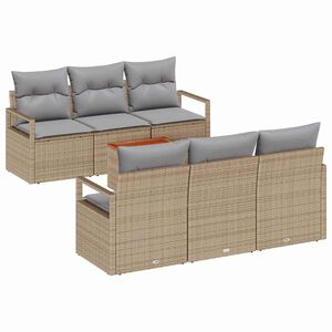 vidaXL Conjunto de sof&aacute;s de jard&iacute;n 7 pcs Beige rat&aacute;n sint&eacute;tico