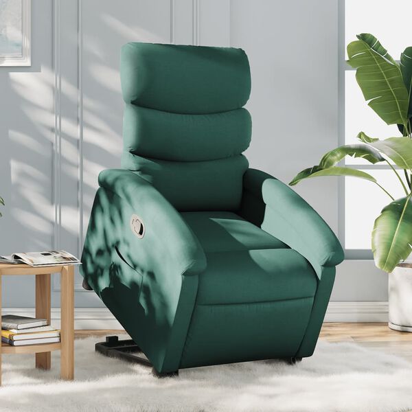 vidaXL Sill&oacute;n reclinable elevable tela verde oscuro