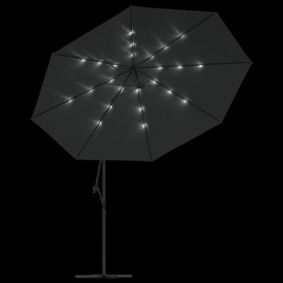 vidaXL Sombrilla voladiza con luces LED y poste de metal 350 cm gris