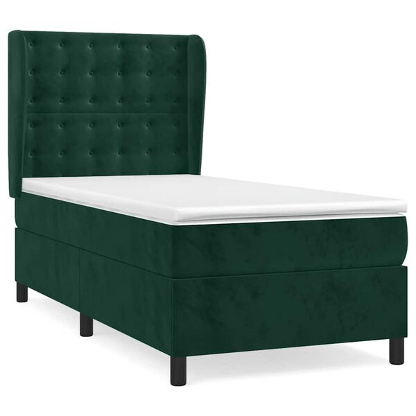 vidaXL Cama box spring con colch&oacute;n terciopelo verde oscuro 80x200 cm