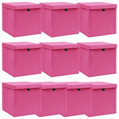 vidaXL Cajas de almacenaje con tapas 10 uds tela rosa 32x32x32 cm