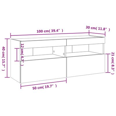 vidaXL Mueble de TV de pared con luces LED gris Sonoma 100x30x40 cm
