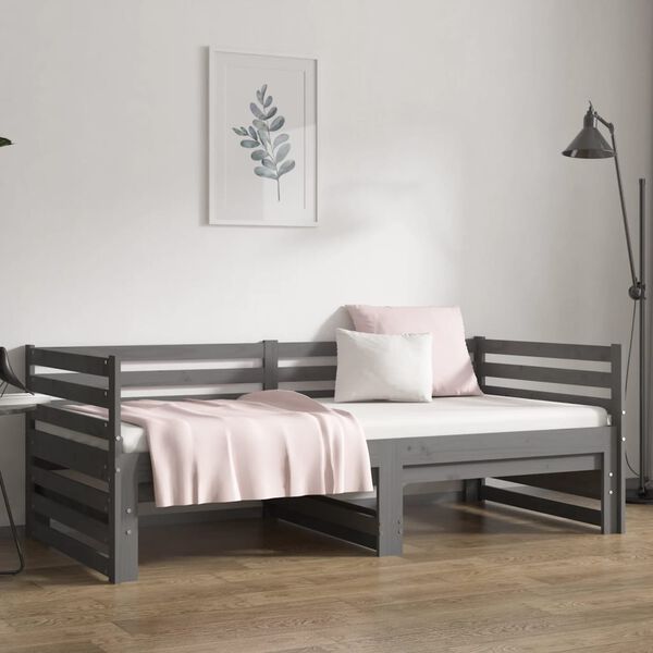vidaXL Sof&aacute; cama extra&iacute;ble madera maciza de pino gris 2x(80x200) cm