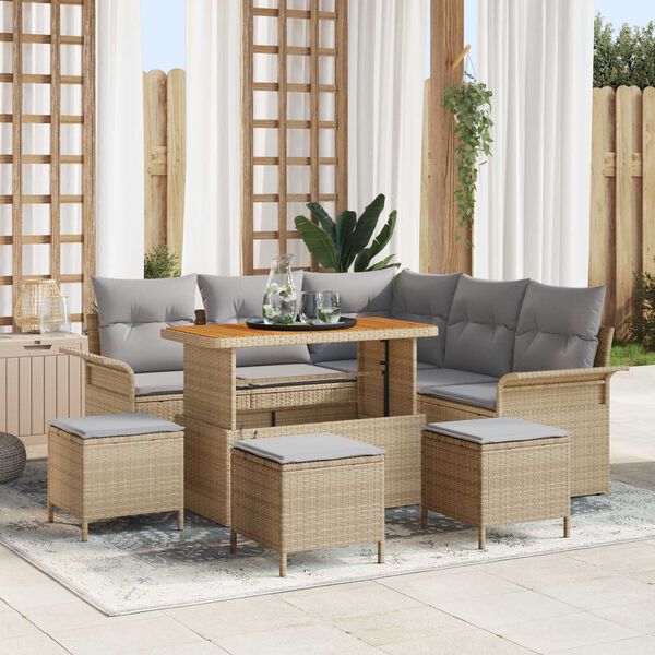 vidaXL Conjunto de sof&aacute;s de jard&iacute;n 9 pcs Beige rat&aacute;n sint&eacute;tico