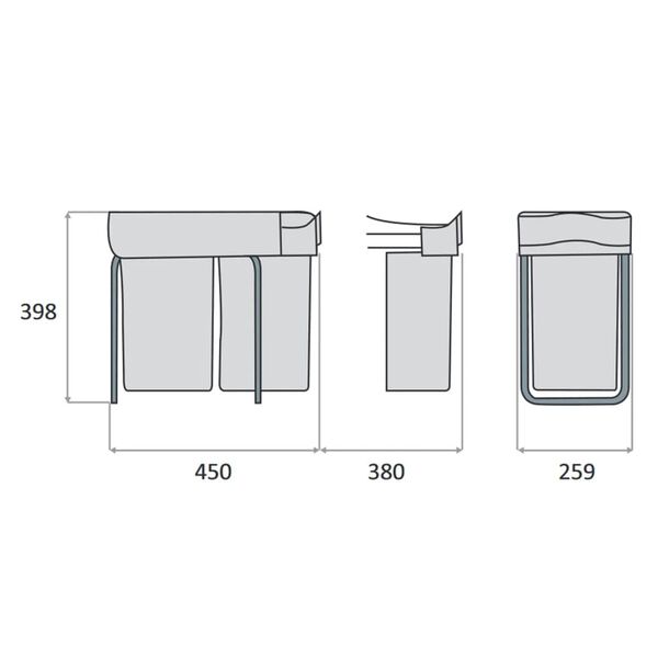 eyckhaus Cubo de reciclaje con ruedas empotrado rectangular gris 2x14L