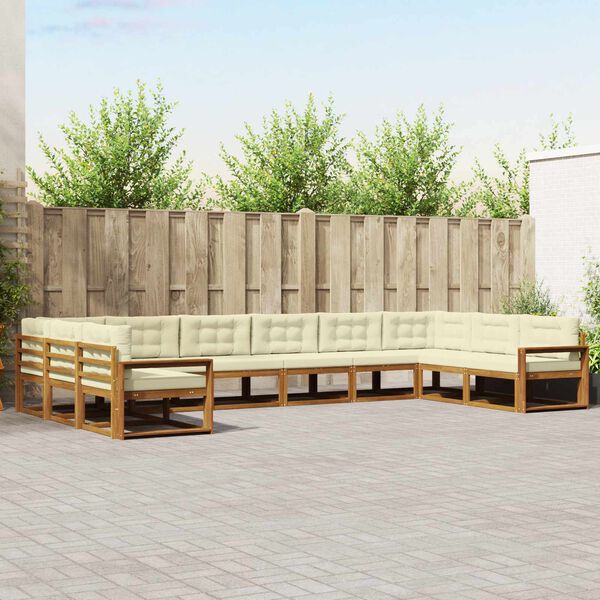 vidaXL Conjunto de sof&aacute;s de exterior con coj&iacute;n 10 pcs Natural y Crema