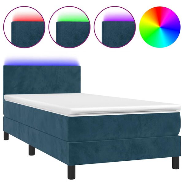 vidaXL Cama box spring colch&oacute;n y LED terciopelo azul oscuro 80x200 cm