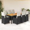 vidaXL Set de mesa y sillas de jard&iacute;n 9 pzas y cojines rat&aacute;n PE negro