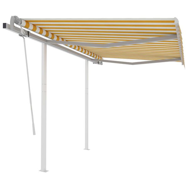 vidaXL Toldo manual retr&aacute;ctil con postes amarillo y blanco 3x2,5 m