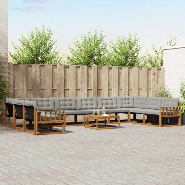 vidaXL Conjunto de sof&aacute;s de exterior 11 pcs Gris Natural y Claro