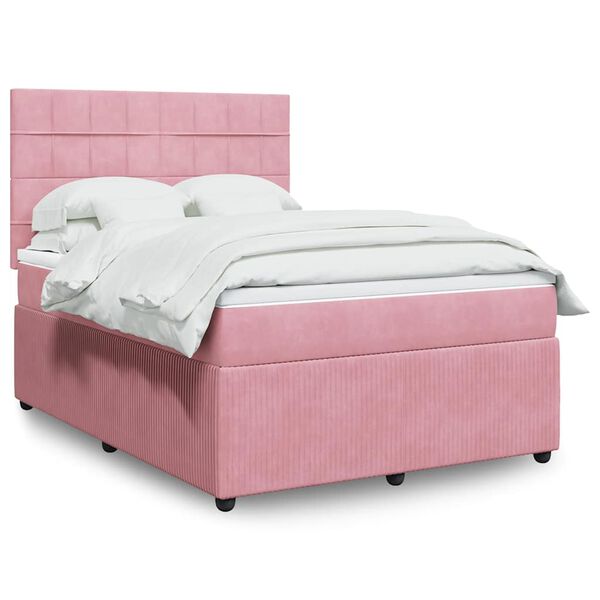 vidaXL Cama box spring con colch&oacute;n terciopelo rosa 140x190 cm