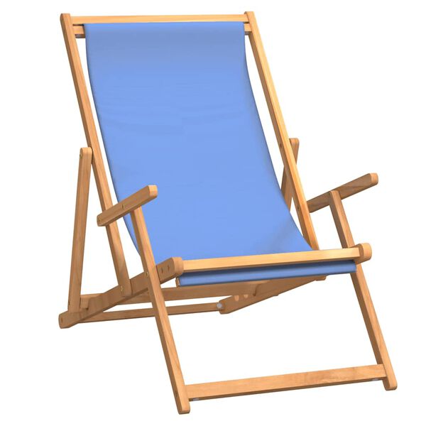 vidaXL Silla de playa plegable de madera maciza de teca azul