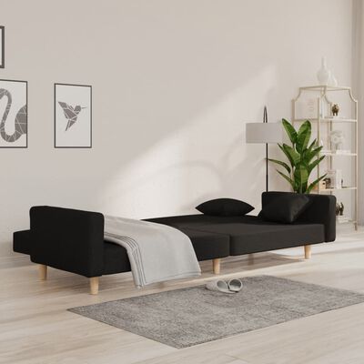 vidaXL Sofá cama de 2 plazas con dos almohadas tela negro