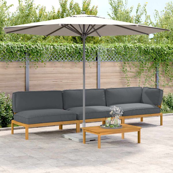vidaXL Juego de Sof&aacute; con coj&iacute;n 4 pcs Antracita Madera de Acacia S&oacute;lida