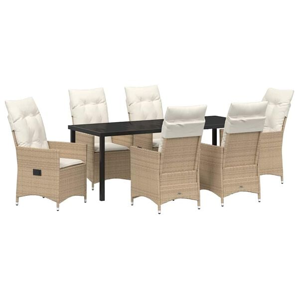 vidaXL Conjunto de Comedor de Jard&iacute;n 7 pcs Beige rat&aacute;n sint&eacute;tico