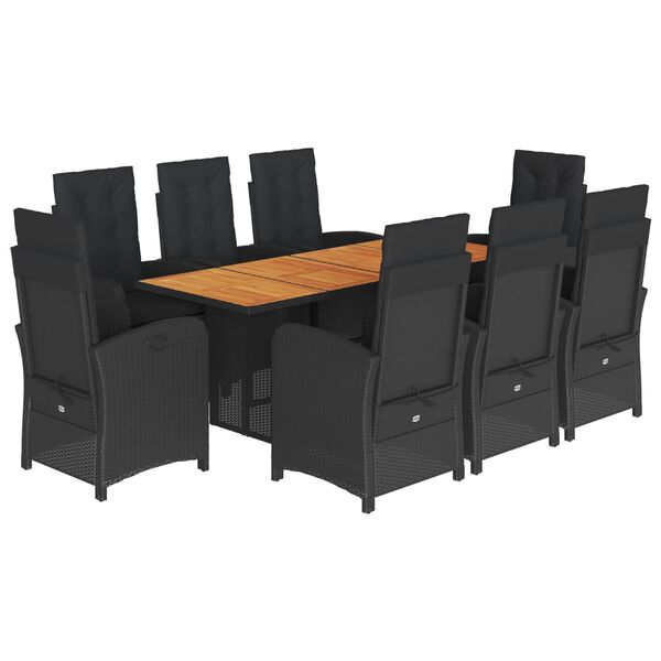 vidaXL Set de comedor de jard&iacute;n 9 pzas y cojines rat&aacute;n sint&eacute;tico negro