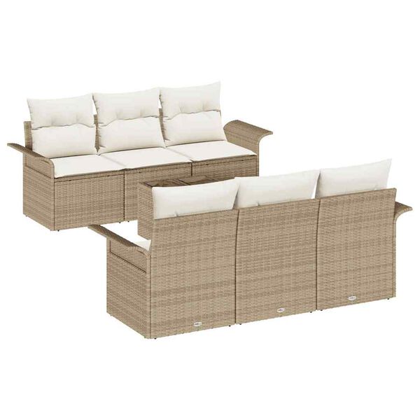 vidaXL Conjunto de sof&aacute;s de jard&iacute;n 7 pcs Beige y Crema rat&aacute;n sint&eacute;tico