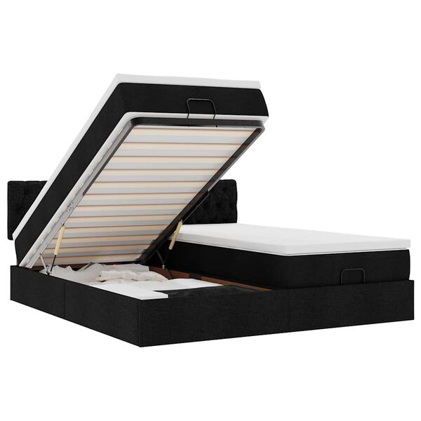 vidaXL Estructura de cama otomana con colchones tela negra 200x200cm