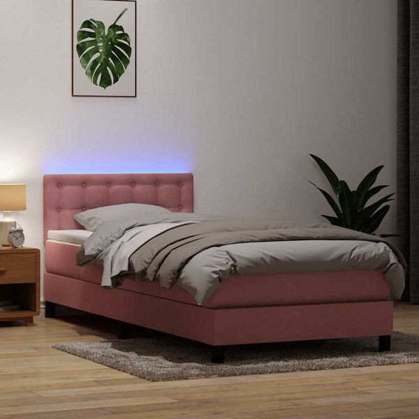 vidaXL Cama box spring con colch&oacute;n terciopelo rosa 80x210 cm