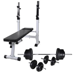 vidaXL Banco de entrenamiento con soporte de pesas y mancuernas 60,5kg