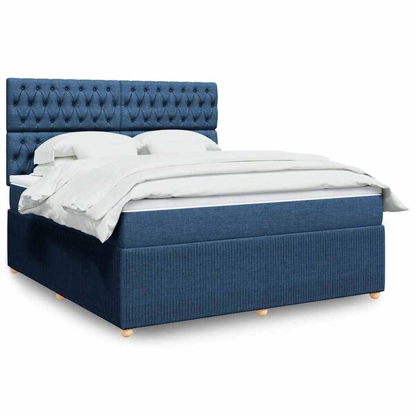 vidaXL Cama box spring con colch&oacute;n tela azul 180x200 cm