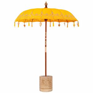 vidaXL Paraguas balin&eacute;s con base Amarillo 185 x 185 x 260 cm Algod&oacute;n
