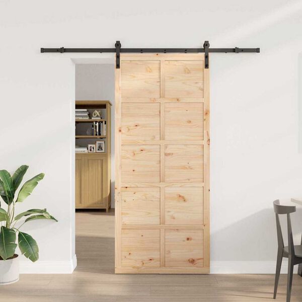 vidaXL Puerta Corredera Marr&oacute;n 100 x 208 cm Madera de pino macizo