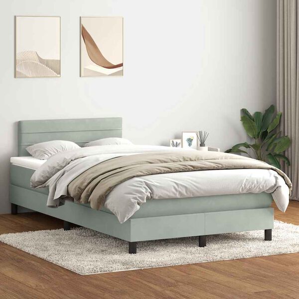 vidaXL Cama box spring con colch&oacute;n terciopelo gris claro 120x220 cm