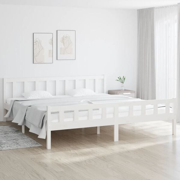 vidaXL Estructura de cama sin colch&oacute;n madera maciza blanco 160x200 cm