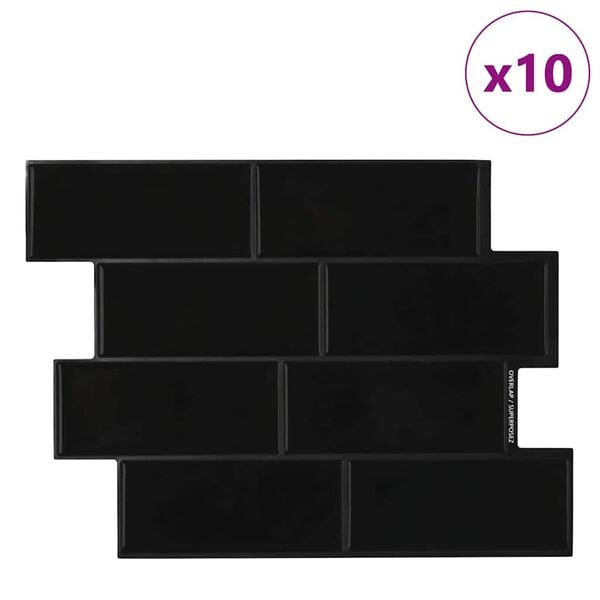 vidaXL Azulejo de metro 10 pcs Negro 29.4 x 21.4 cm Poliuretano y PET