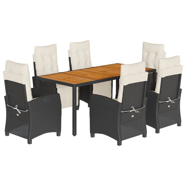 vidaXL Set de comedor de jard&iacute;n 7 pzas y cojines rat&aacute;n sint&eacute;tico negro